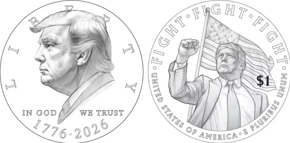 Moeda estampada por Donald Trump