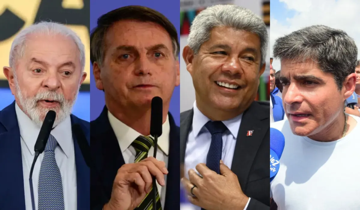 Presidente Lula (PT), ex-presidente Jair Bolsonaro (PL), governador Jerônimo Rodrigues (PT) e ex-prefeito de Salvador, ACM Neto (União)