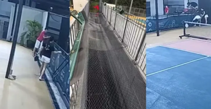 Rede em que homem caiu para recuperar a bola