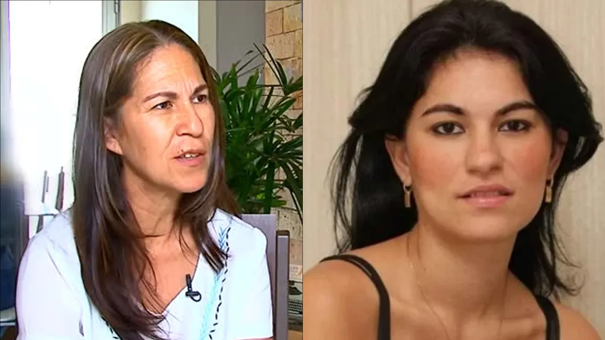 Sonia Moura, mãe de Eliza Samudio, aparece ao lado de imagem da filha