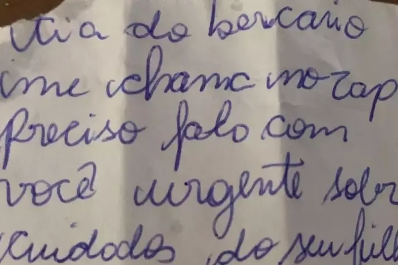 Bilhete foi enviado dentro de mamadeira