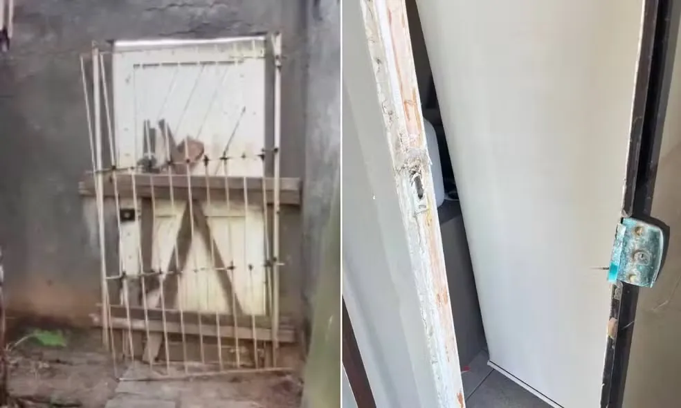 Portas arrombadas pelos criminosos