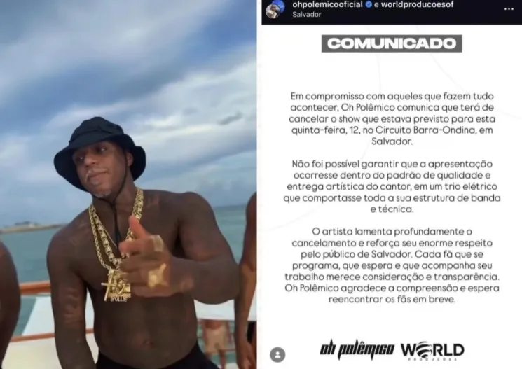 Show cancelado na abertura do Carnaval