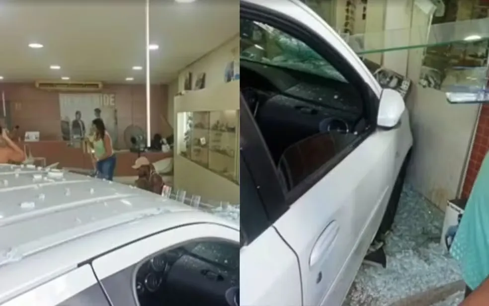 Imagem ilustrativa da imagem Carro desgovernado invade ótica e deixa mulher ferida na Bahia