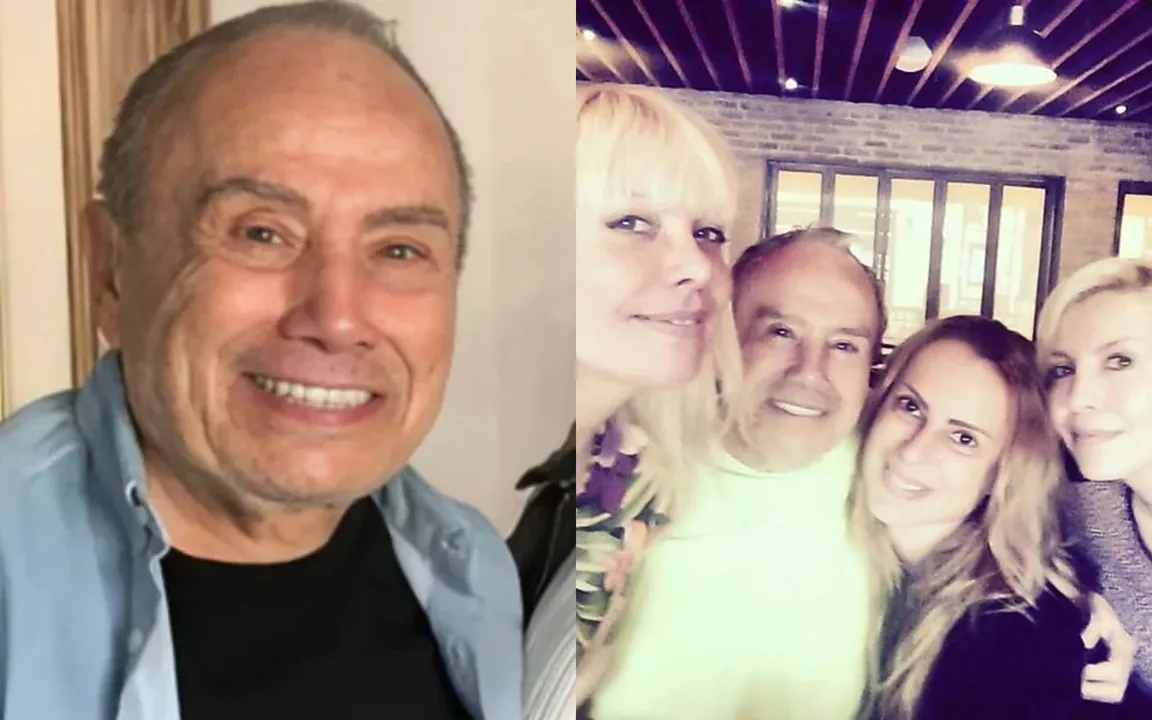 Stênio Garcia posando ao lado das filhas e da esposa