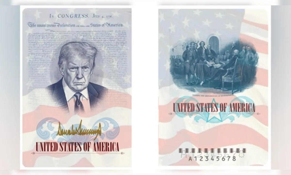 Modelo de passaporte com o rosto de Donald Trump