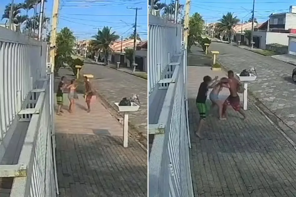 O suspeito, que aparece sem camisa nas imagens, agrediu a mulher e o seu filho com autismo
