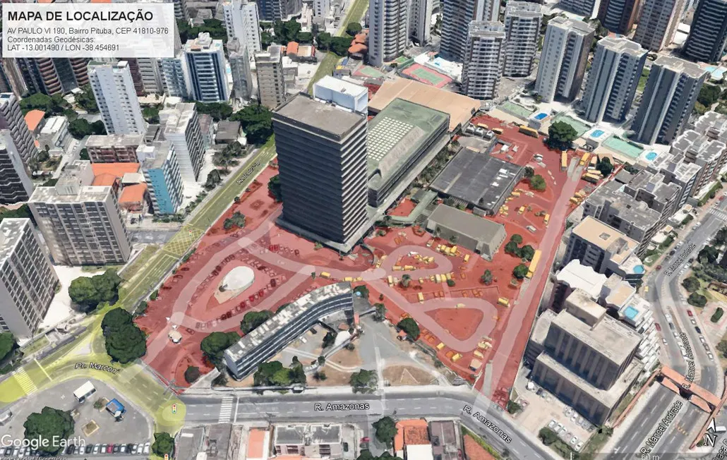 Imagem aérea do prédio e da área dos Correios