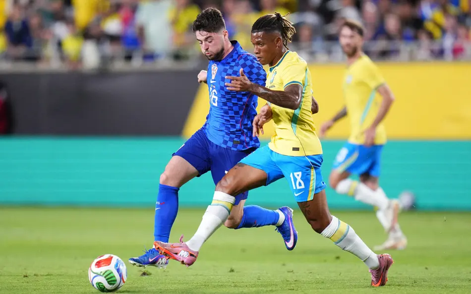 Imagem ilustrativa da imagem Nos EUA, Brasil vence Croácia com brilhos de Endrick e Vini Jr