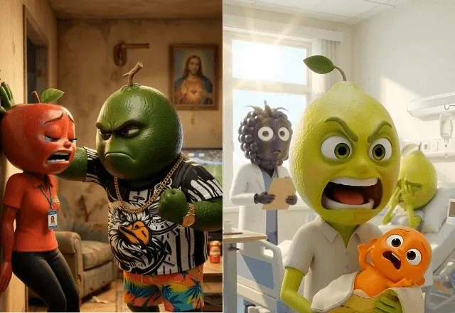 Trechos das novelas com frutas feitas por IA