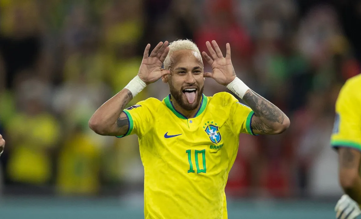 Neymar comemorando gol pela Seleção Brasileira