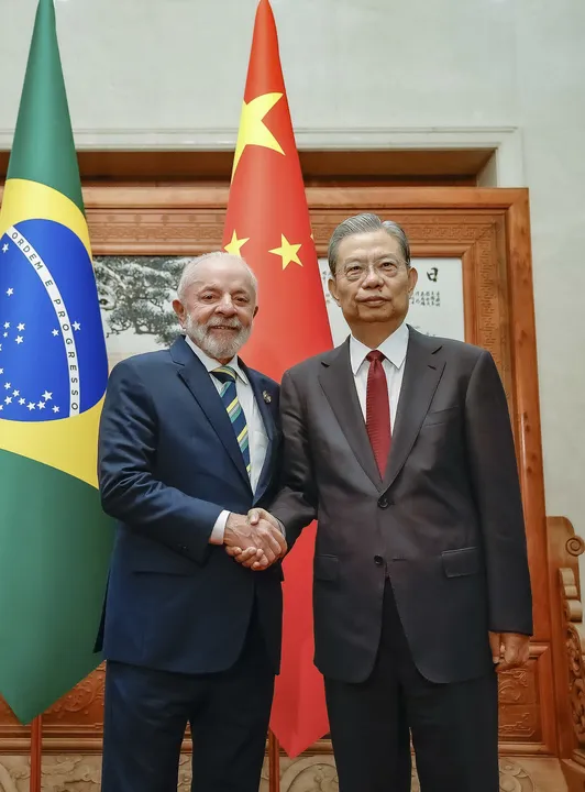 Presidente Lula durante reunião no Grande Palácio do Povo, Pequim - China.