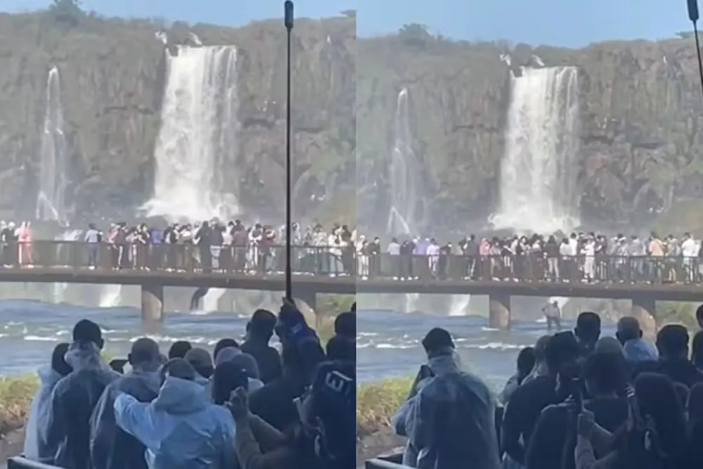 Turista pula nas águas das Cataratas do Iguaçu