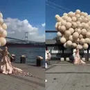 Noiva é arrastada por balões e quase sai voando durante ensaio fotográfico