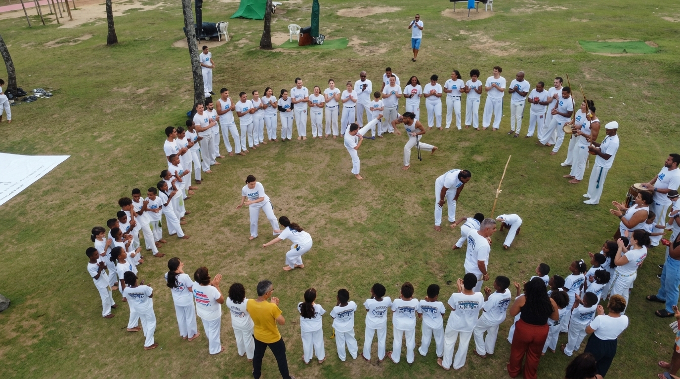 Capoeira gratuita em Salvador atrai público diverso no Jardim de Alah