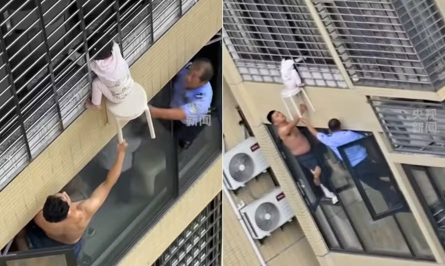 VÍDEO: criança fica presa na janela do 12º andar e é resgatada por vizinhos