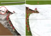 Homem é 'engolido' por lona que cobria gramado de beisebol; vídeo