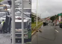 Vídeo: poste de sinalização cai e complica trânsito no Av. Bonocô