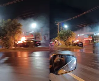 Carro pega fogo na Estrada do Coco nesta quinta-feira; veja vídeo