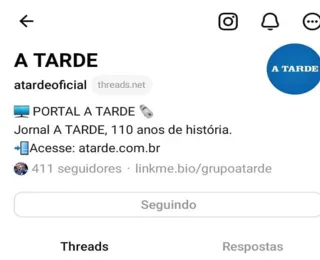 Grupo A TARDE marca presença em nova rede social Threads; confira