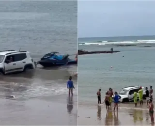 Vídeo: Carro atola ao tentar tirar jet ski do mar em Guarajuba