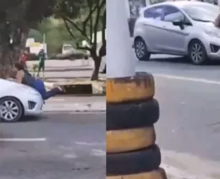 Vídeo: mulher sobe no capô de carro após flagrar marido com outra
