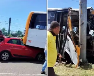 Carro para embaixo de 'amarelinho' após grave acidente em Salvador