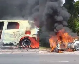 Vídeo: carro pega fogo e causa caos no trânsito da Avenida Paralela