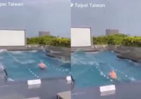 Vídeo: Turista fica preso em piscina durante terremoto em Taiwan