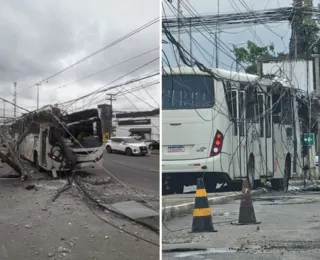 Ônibus parte poste ao meio em grave acidente na Estrada do Coco