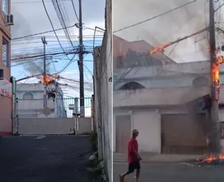 Poste é atingido por incêndio nesta manhã em Salvador; ASSISTA