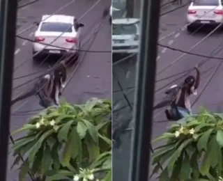 VÍDEO: Homem é flagrado pendurado em rede de fiação no bairro da Graça