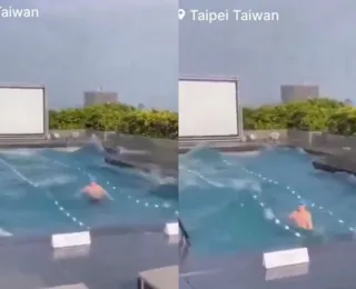 Vídeo: Turista fica preso em piscina durante terremoto em Taiwan