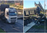 Passarela de concreto desaba sobre carreta em movimento na Bahia