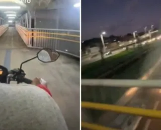 Atalho? Motociclista usa passarela para cortar caminho em Salvador