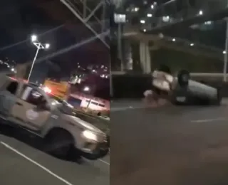 Dupla tenta escapar da polícia e capota carro em avenida de Salvador