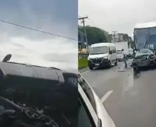 Engavetamento entre carro, ônibus e caminhonete deixa um ferido