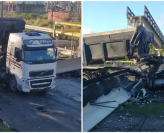 Passarela de concreto desaba sobre carreta em movimento na Bahia