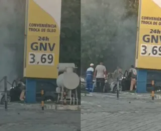 Vídeo: carro pega fogo dentro de posto de gasolina na Avenida Paralela