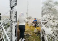 Cidade mais fria do Brasil tem neve e paisagem congelada