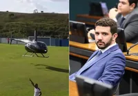 Vídeo: Helicóptero pousa em campo para embarque de deputado baiano