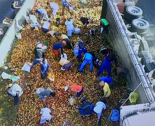 Caminhão carregado de frutas tomba e causa transtornos na BR-324