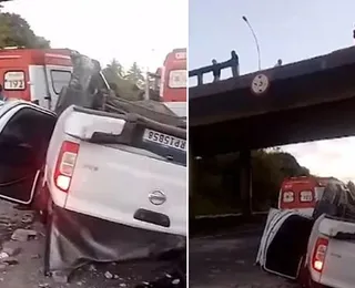 Caminhonete despenca de viaduto e cai na BR-324