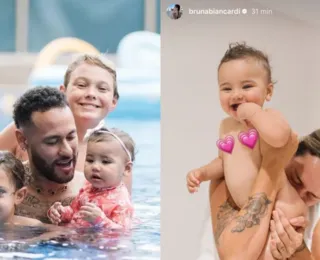 Em família, Neymar curte piscina com Bruna Biancardi e ex-namorada