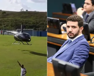 Vídeo: Helicóptero pousa em campo para embarque de deputado baiano