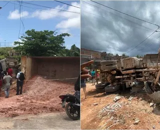 Caminhão tomba e homem morre esmagado em Simões Filho