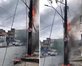 Poste pega fogo e asssusta moradores no Parque São Cristóvão, em Salvador