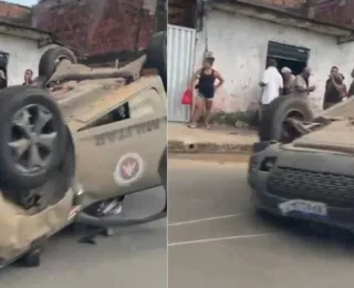 Vídeo: PMs ficam feridos após viatura capotar em Salvador