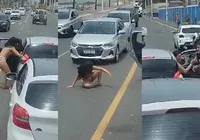 Mulher seminua é expulsa de carro e briga para trânsito em Salvador