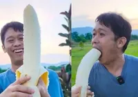 Vídeo de homem comendo banana gigante de 1,5 kg viraliza; assista